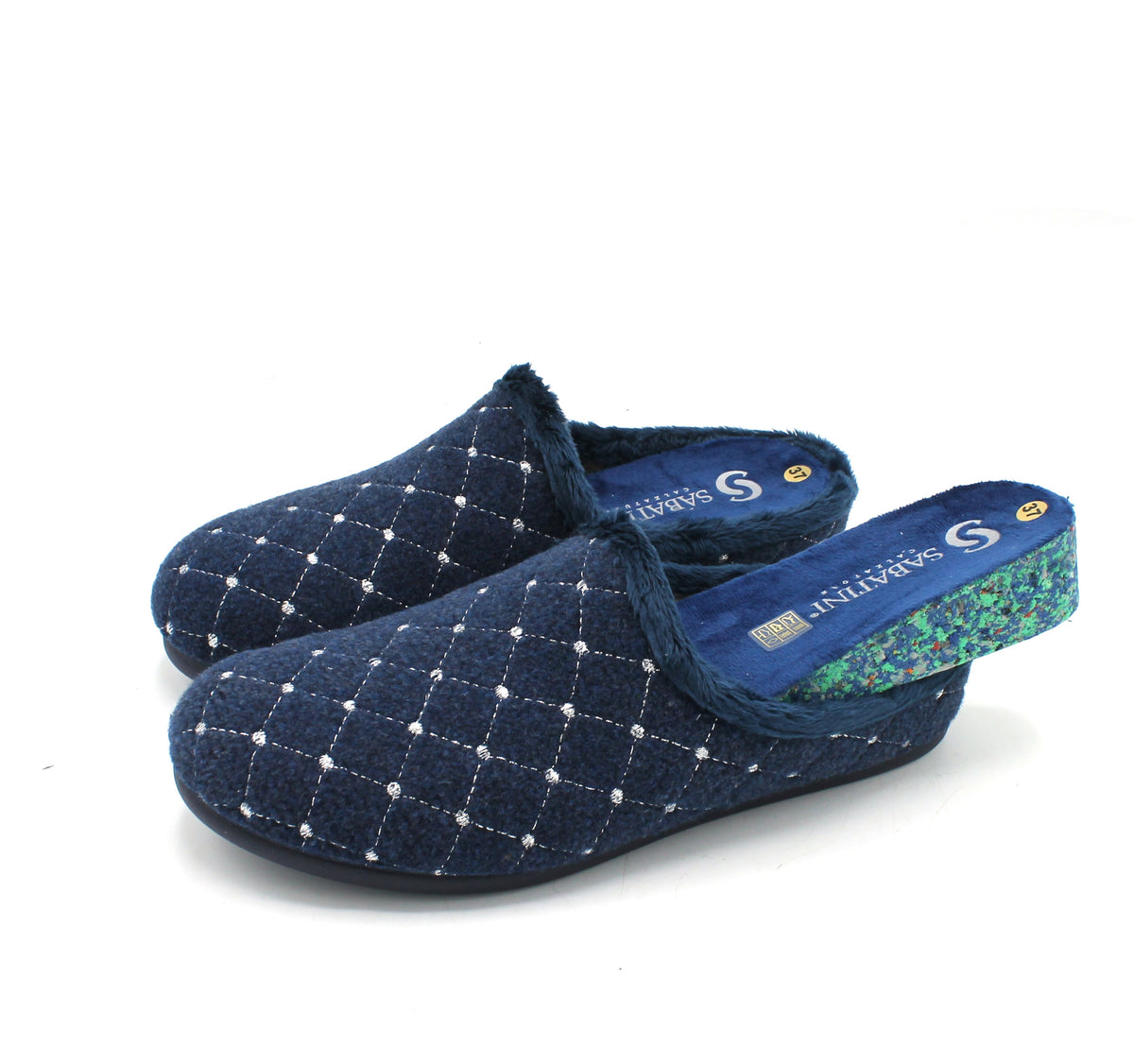 S4235_Blu - Pantofole - Sabatini ciabatte donna chiuse blu con plantare estraibile e dettagli glitter
